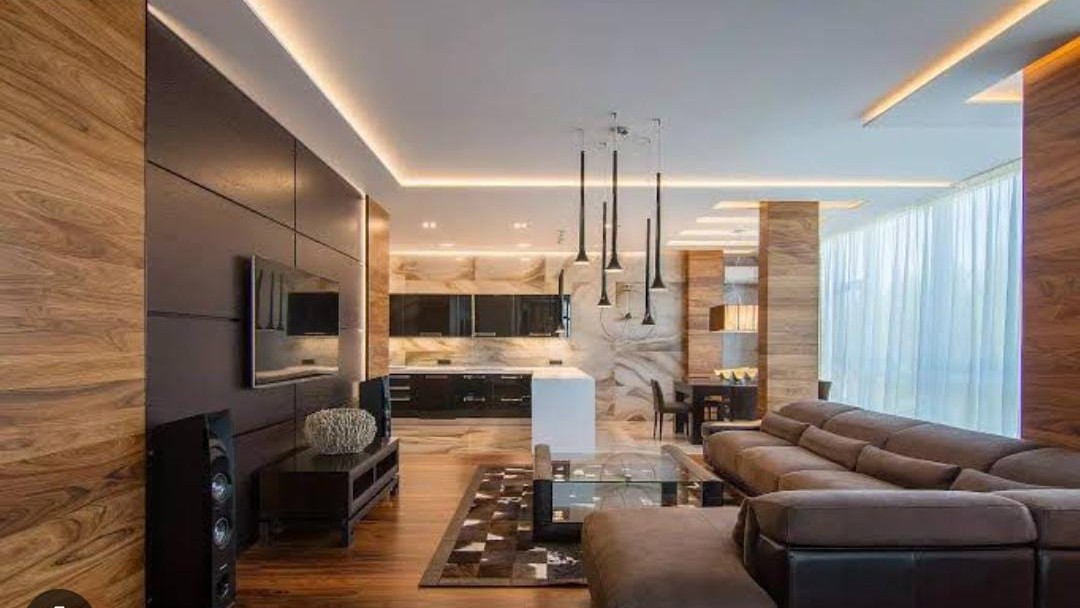 Sala com rebaixamento em gesso e sanca aberta